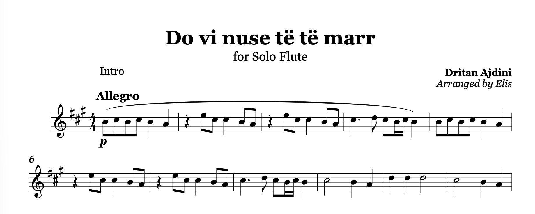 Do vi nuse te te marr, Flute sheet music - Alb Music Notes