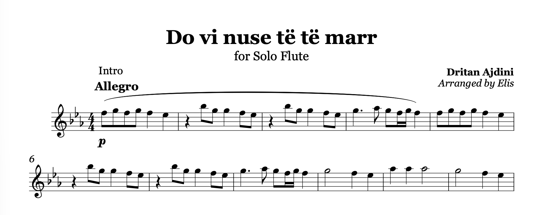 Do vi nuse te te marr, Flute sheet music - Alb Music Notes