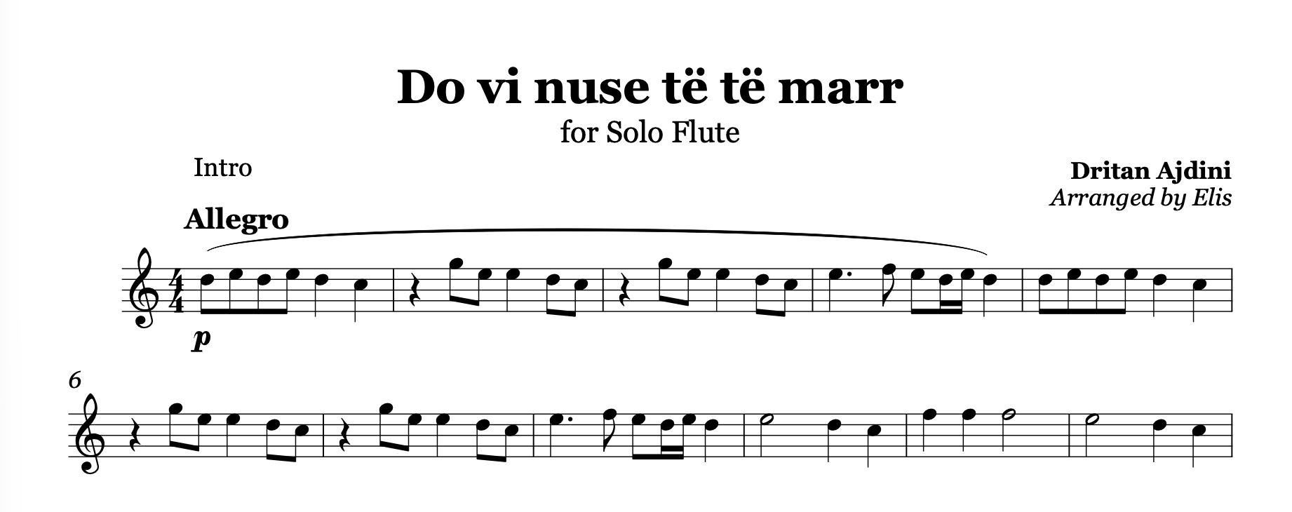 Do vi nuse te te marr, Flute sheet music - Alb Music Notes