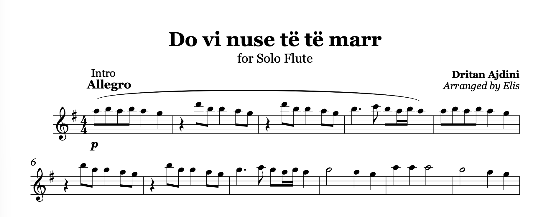 Do vi nuse te te marr, Flute sheet music - Alb Music Notes