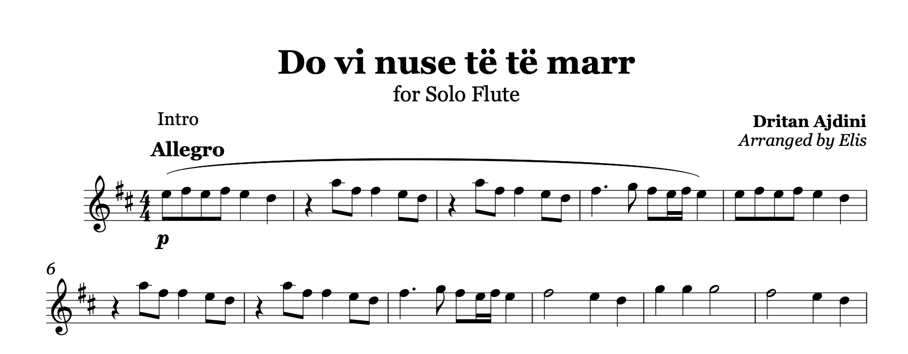 Do vi nuse te te marr, Flute sheet music - Alb Music Notes