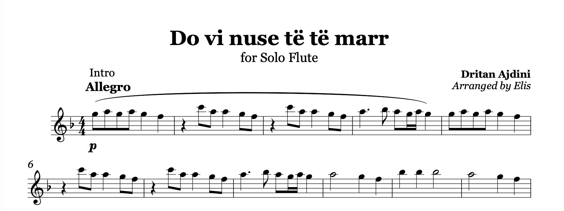 Do vi nuse te te marr, Flute sheet music - Alb Music Notes