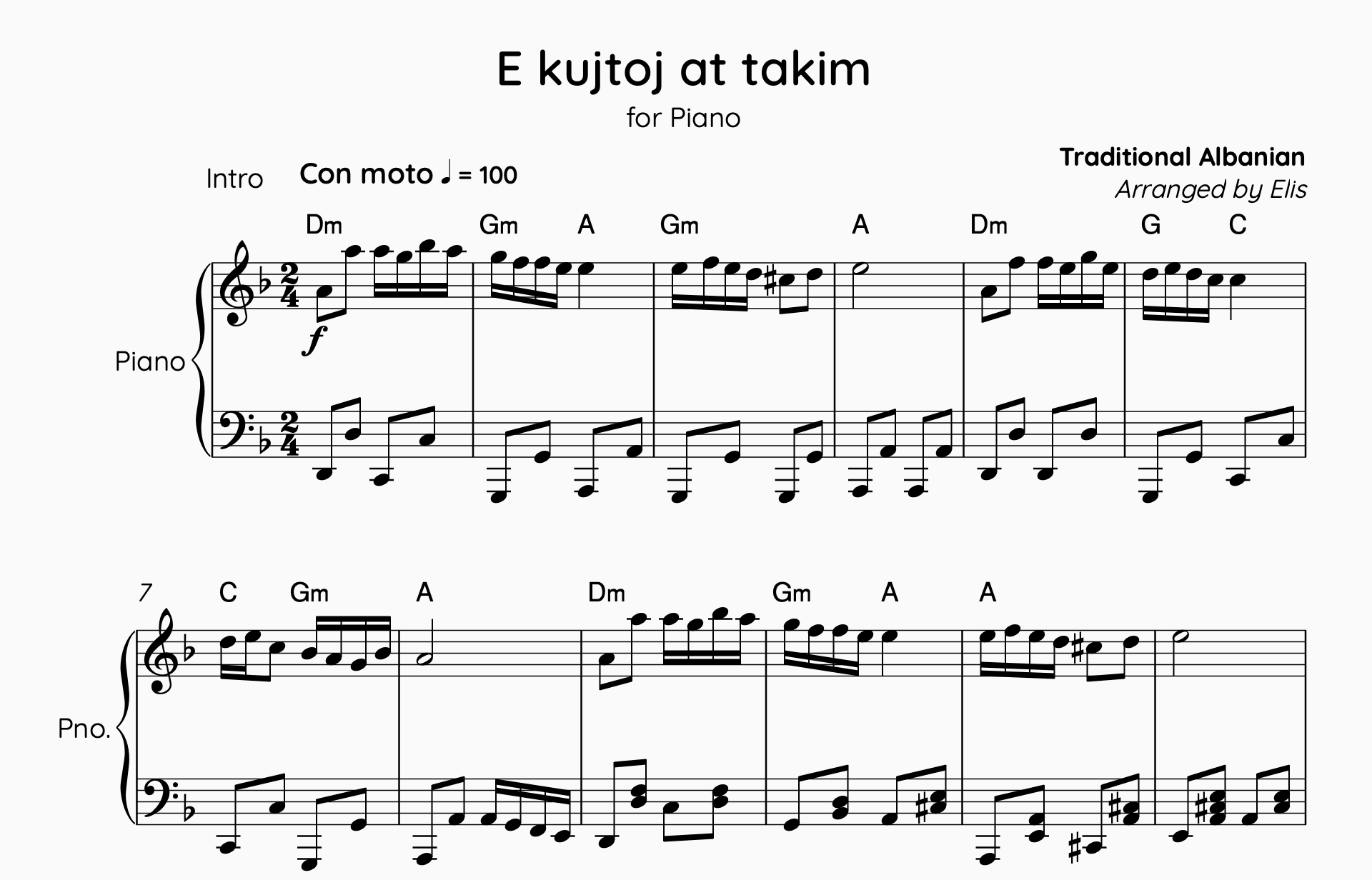 E kujtoj at takim, Piano sheet + Chords - Alb Music Notes