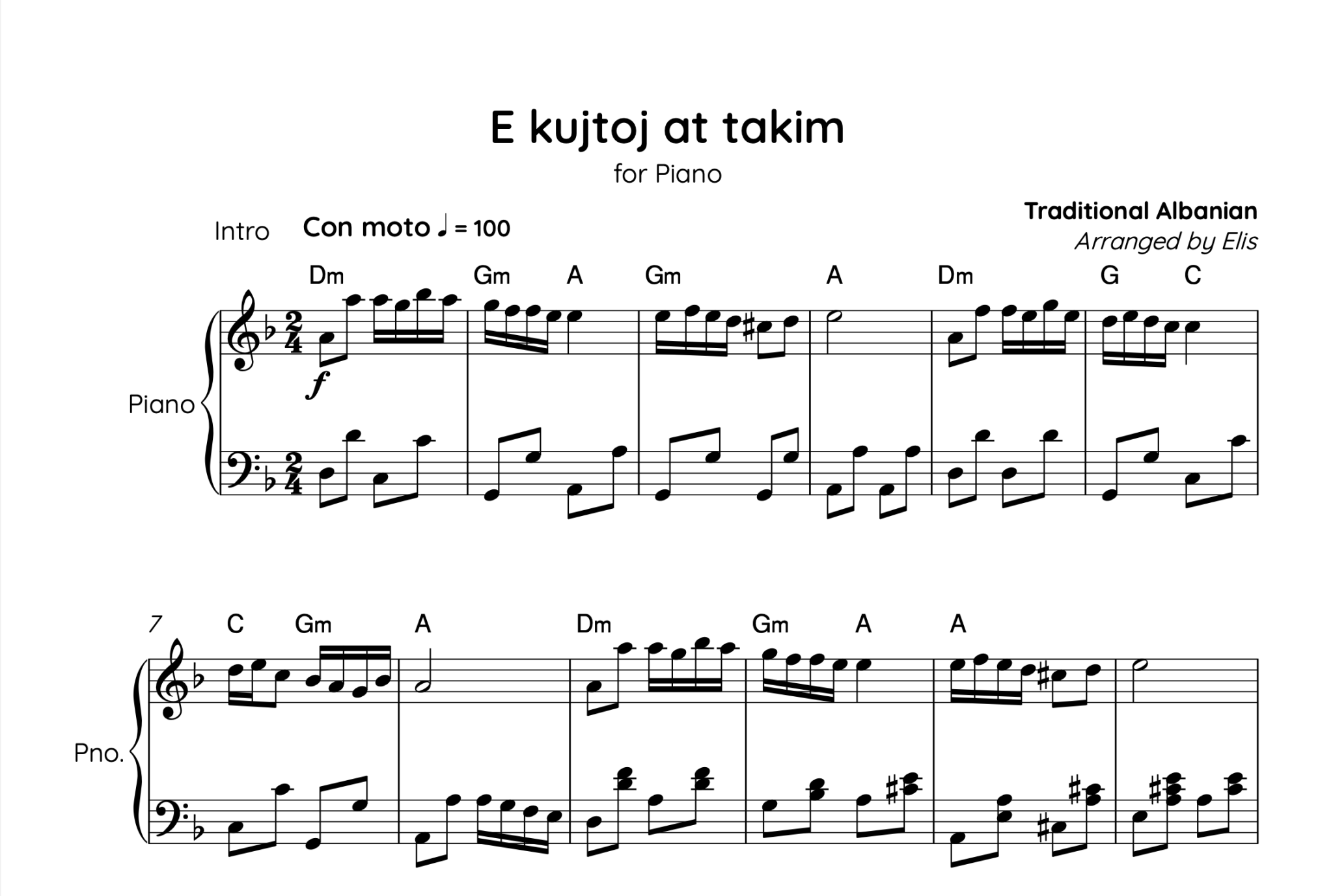 E kujtoj at takim, Piano sheet + Chords - Alb Music Notes
