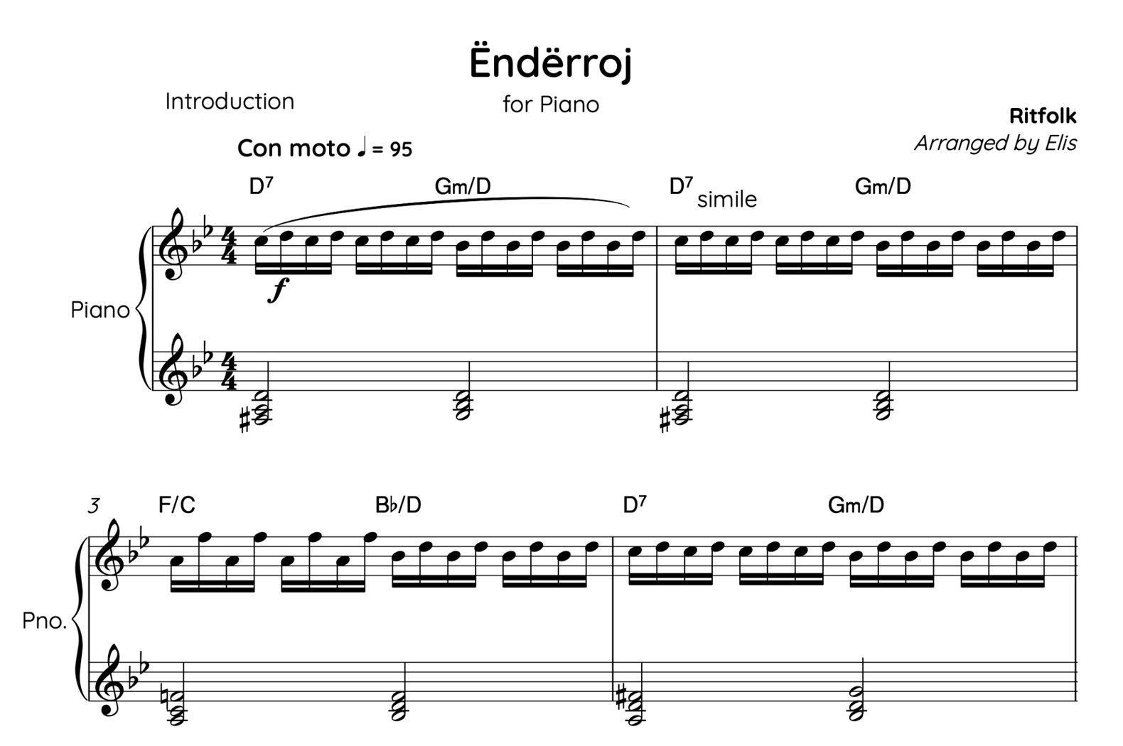 Enderroj, Piano sheet + chords - Alb Music Notes