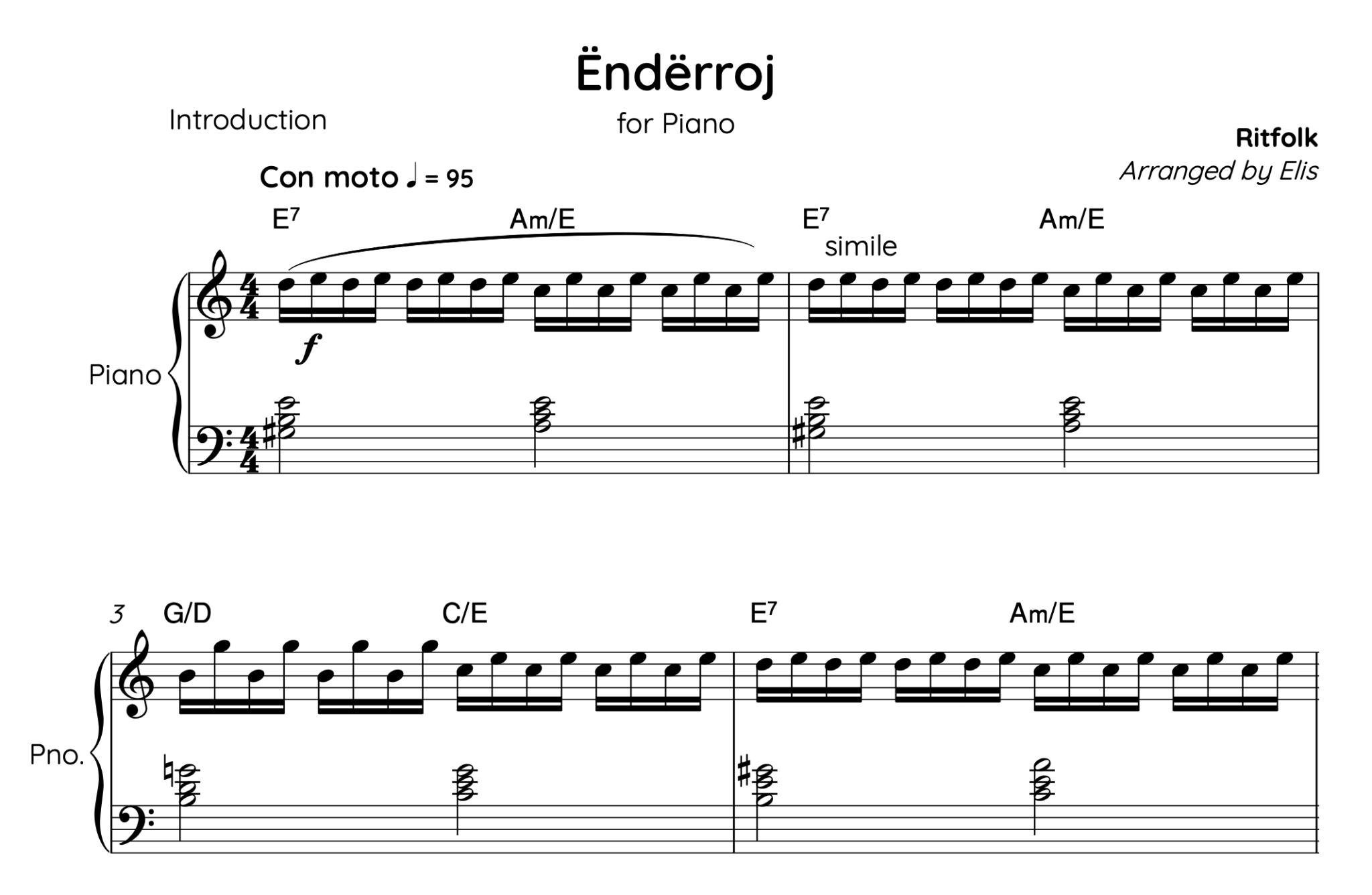 Enderroj, Piano sheet + chords - Alb Music Notes