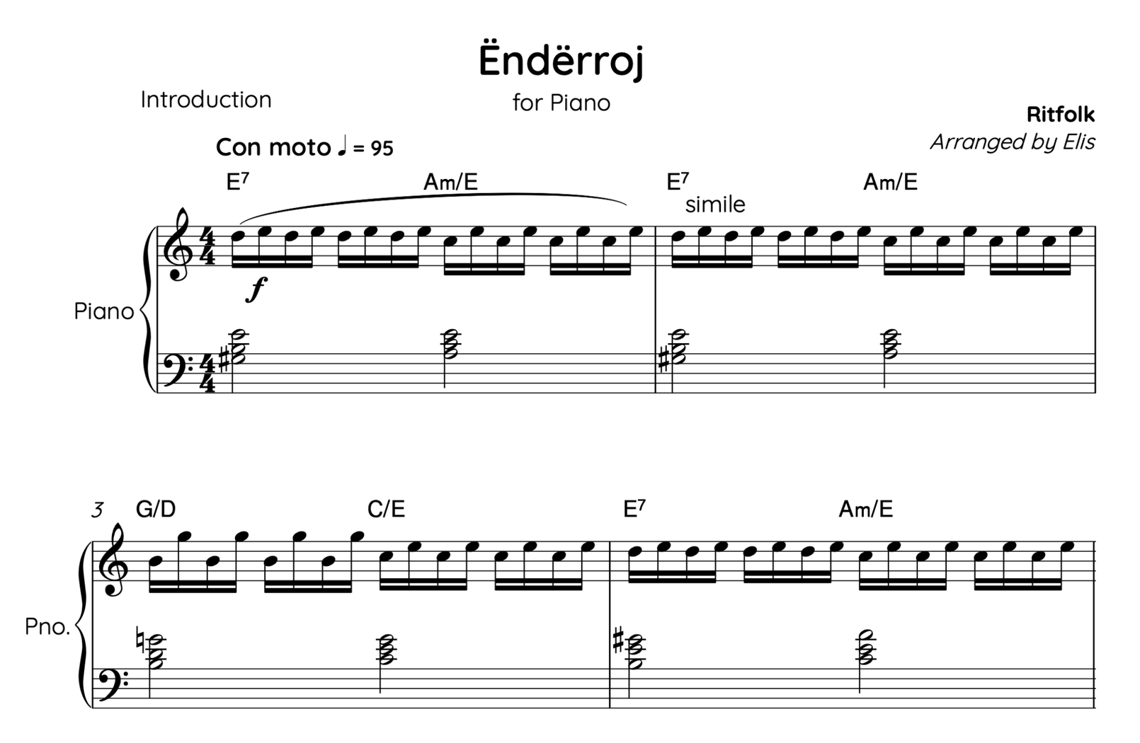 Enderroj, Piano sheet + chords - Alb Music Notes