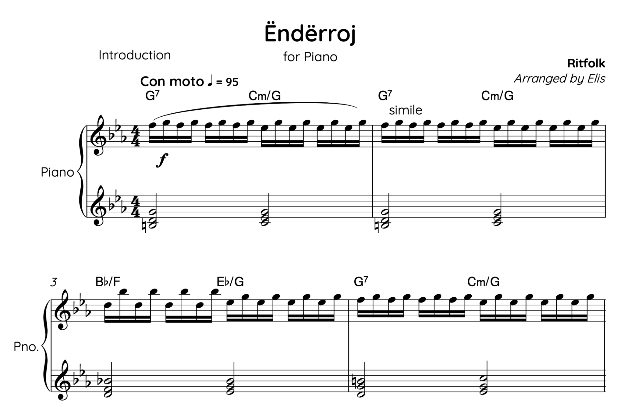 Enderroj, Piano sheet + chords - Alb Music Notes