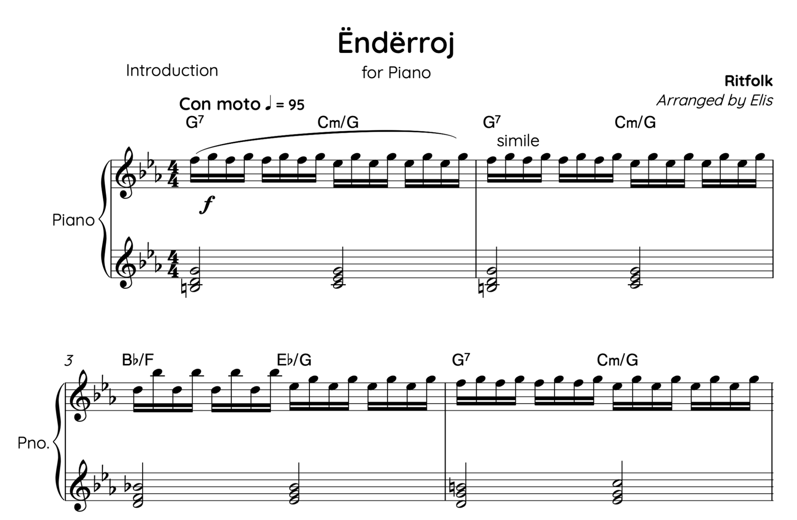 Enderroj, Piano sheet + chords - Alb Music Notes