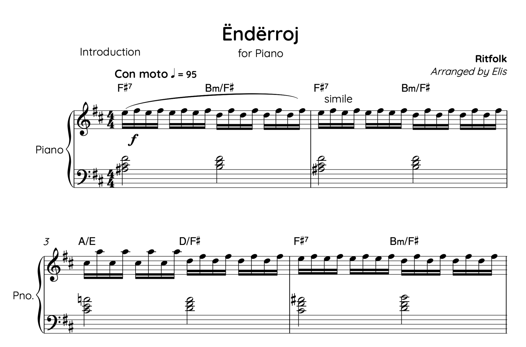 Enderroj, Piano sheet + chords - Alb Music Notes