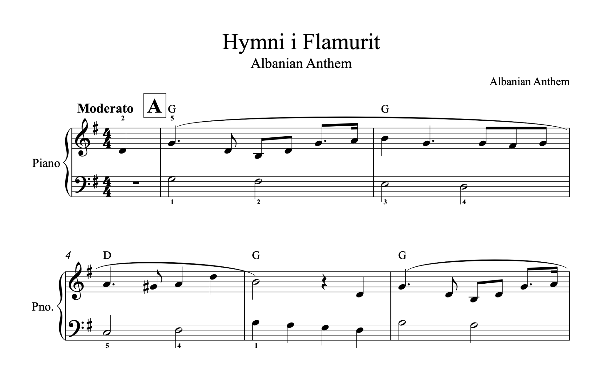 Hymni i Flamurit, Piano sheet + chords - Alb Music Notes