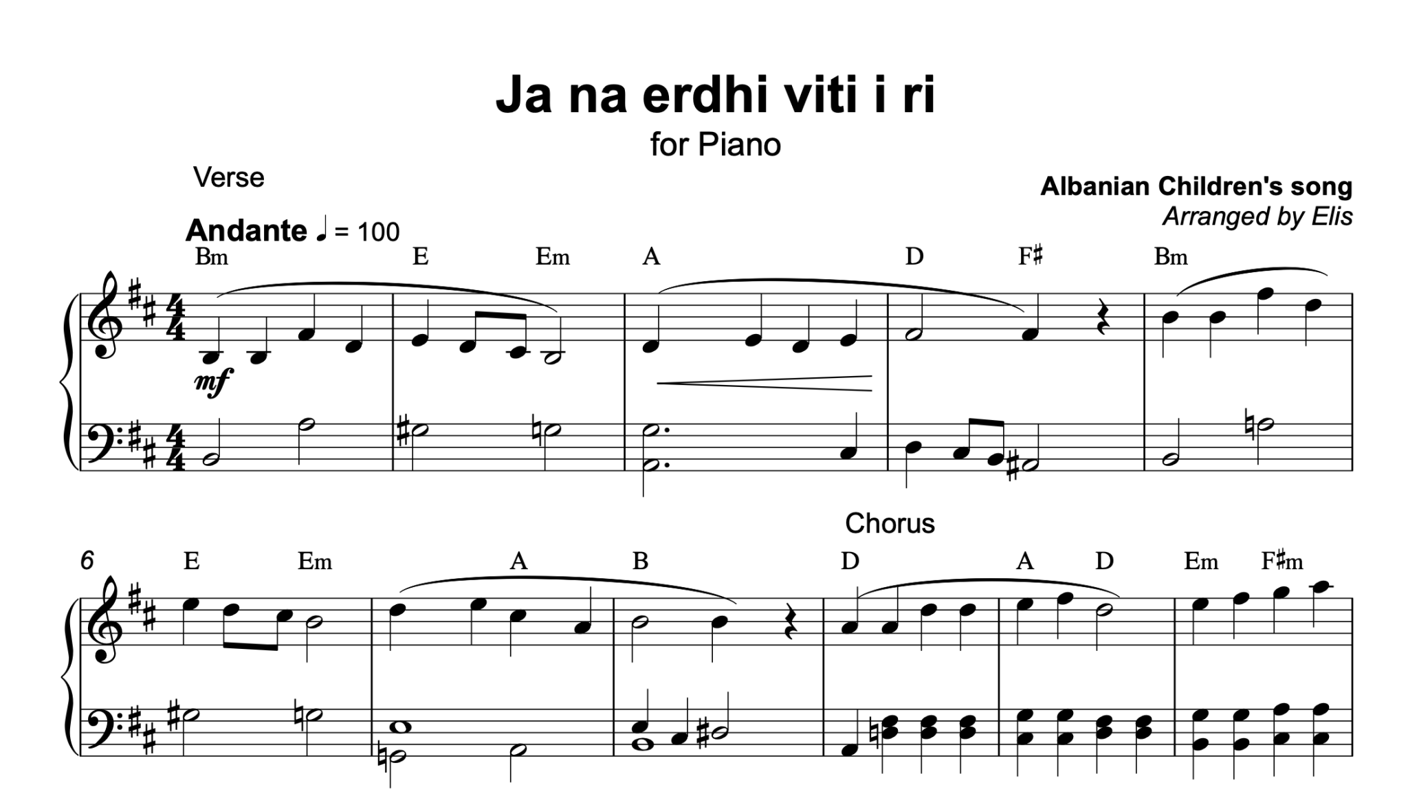 Ja na erdhi viti i ri, Piano sheet + chords - Alb Music Notes