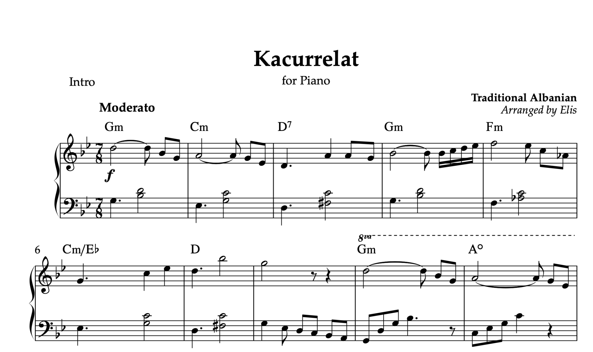 Kacurrelat, Piano sheet + Chords - Alb Music Notes