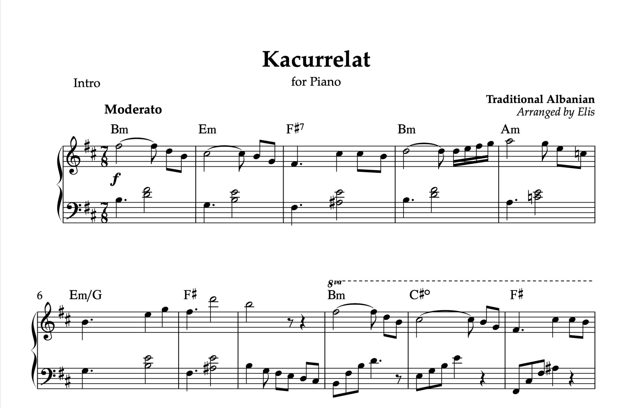 Kacurrelat, Piano sheet + Chords - Alb Music Notes