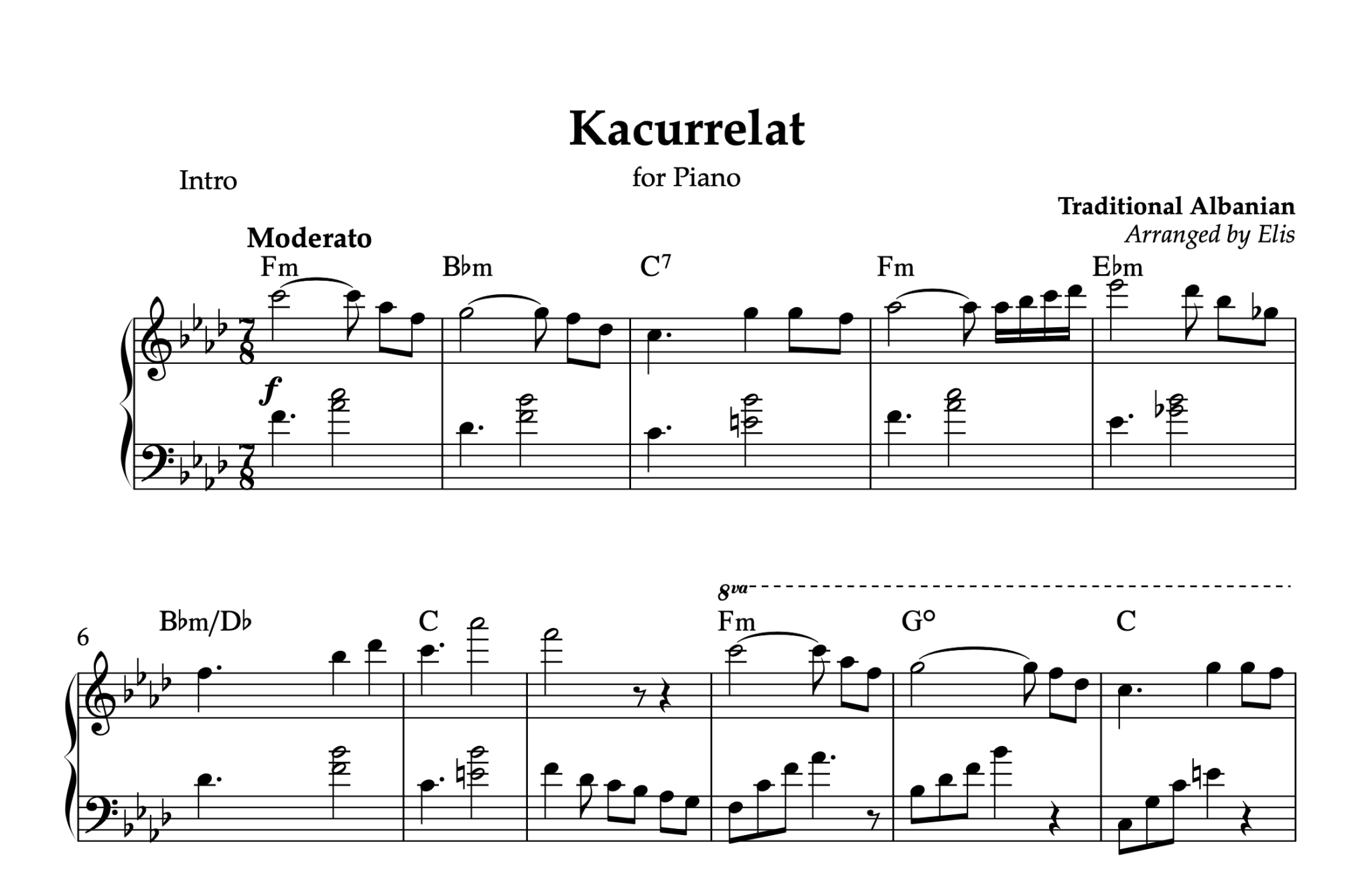 Kacurrelat, Piano sheet + Chords - Alb Music Notes