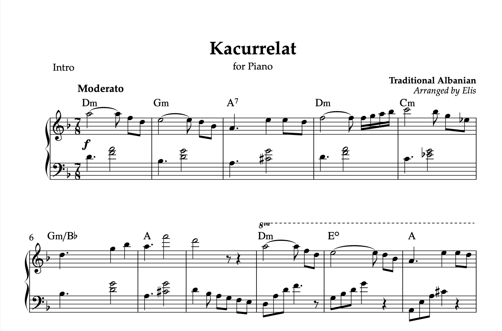 Kacurrelat, Piano sheet + Chords - Alb Music Notes