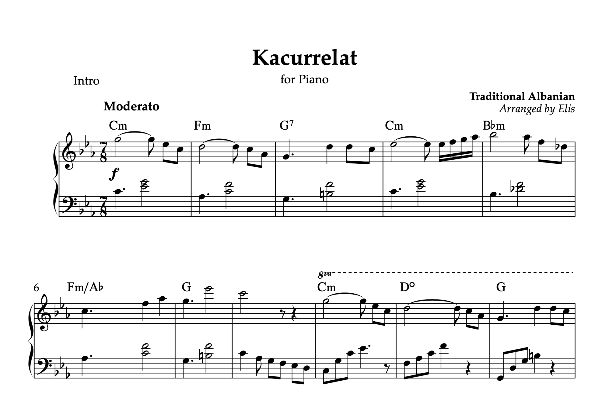 Kacurrelat, Piano sheet + Chords - Alb Music Notes