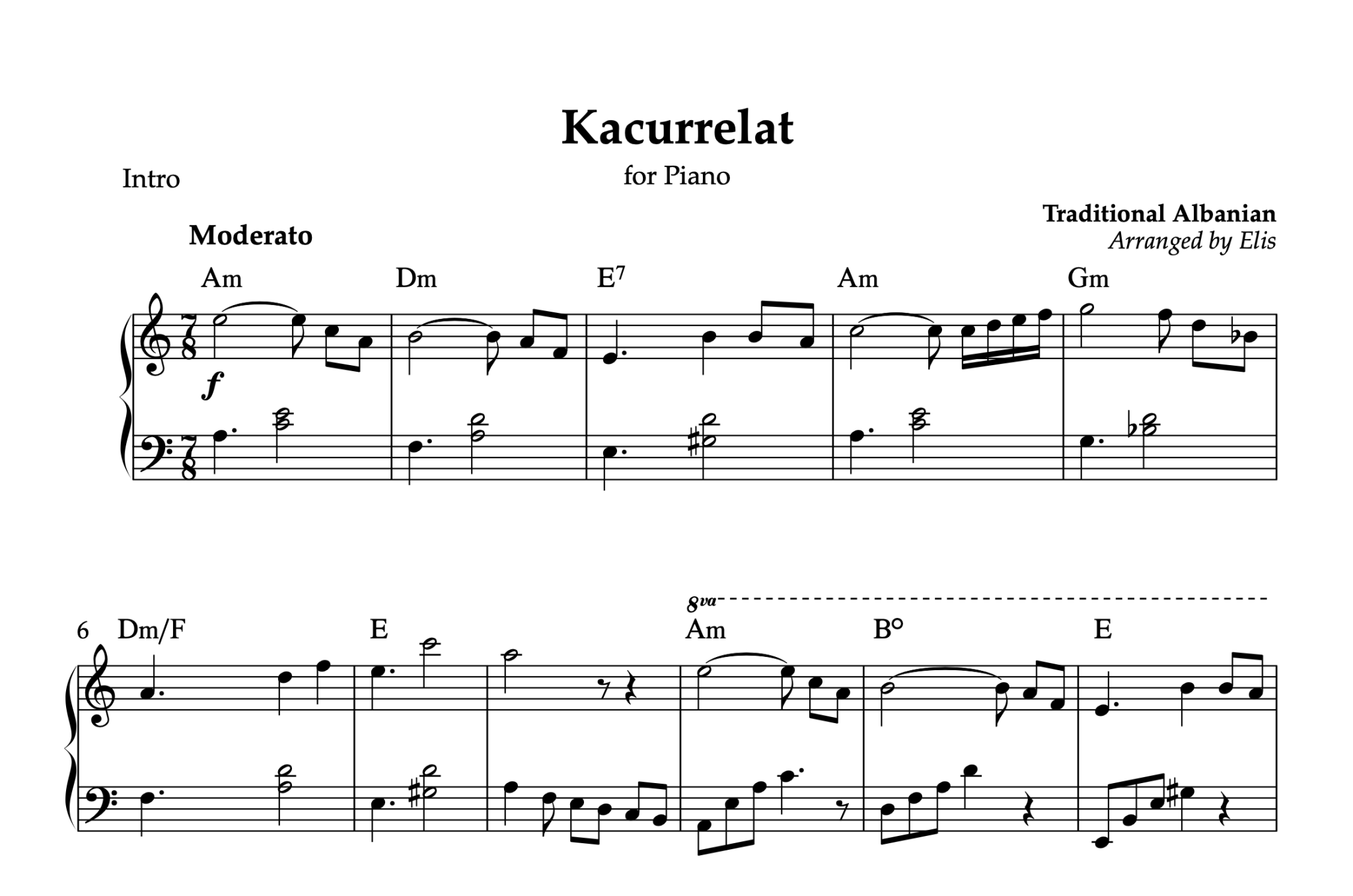 Kacurrelat, Piano sheet + Chords - Alb Music Notes