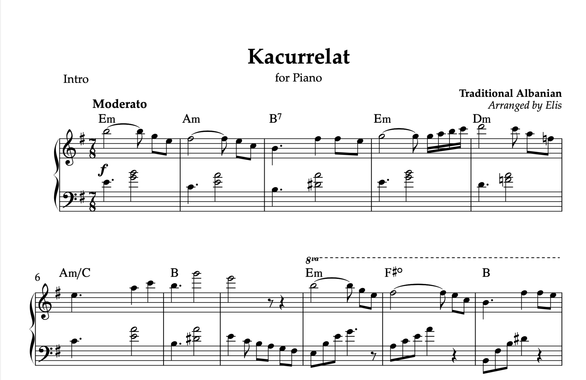 Kacurrelat, Piano sheet + Chords - Alb Music Notes