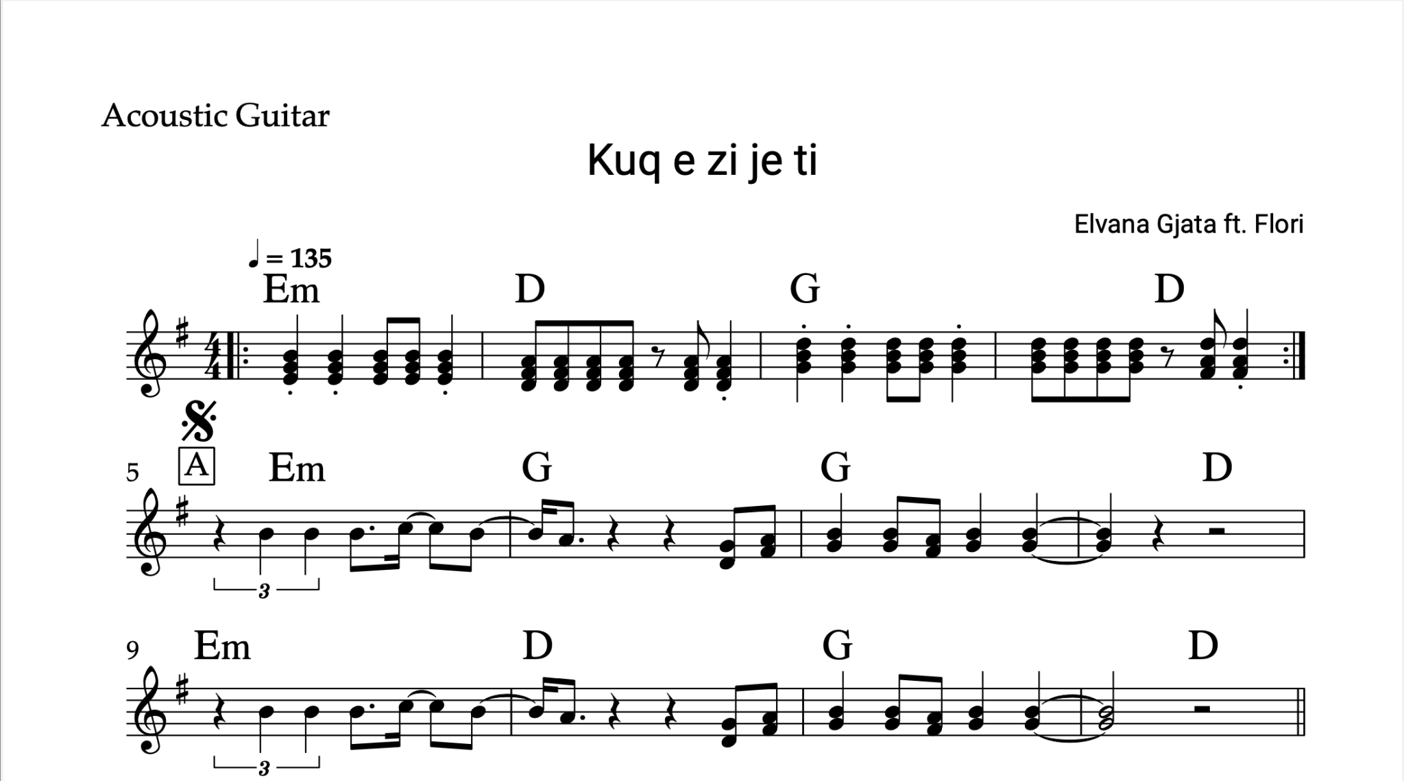 Kuq e zi je ti - Guitar Sheet + Chords - Alb Music Notes