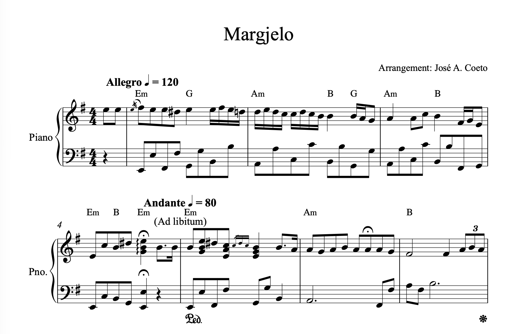 Margjelo, Piano sheet + chords - Alb Music Notes