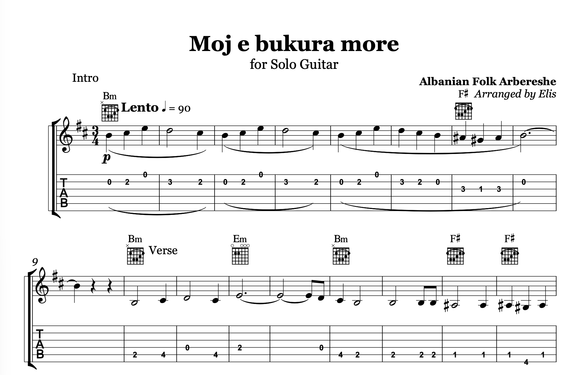 Moj e Bukura More – Guitar Sheet Music and Chords - Alb Music Notes