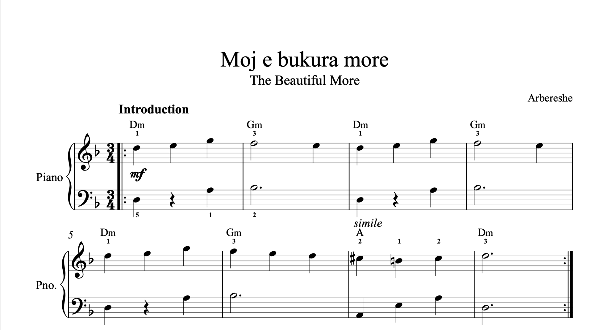 Moj e bukura more, Piano sheet + chords - Alb Music Notes