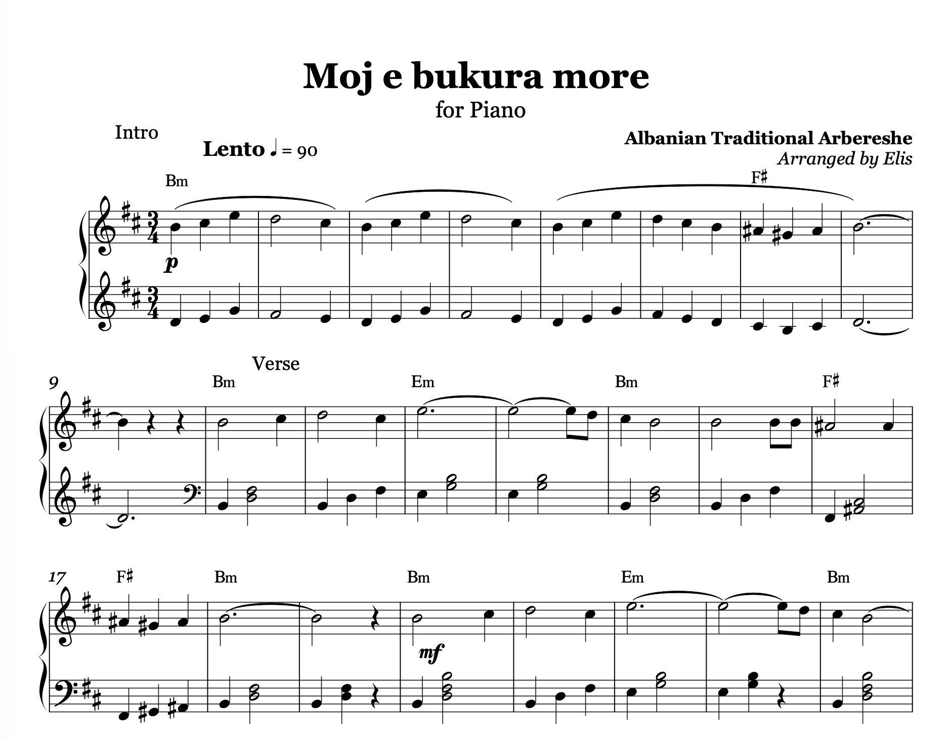 Moj e bukura more, Piano Sheet Music and Chords - Alb Music Notes