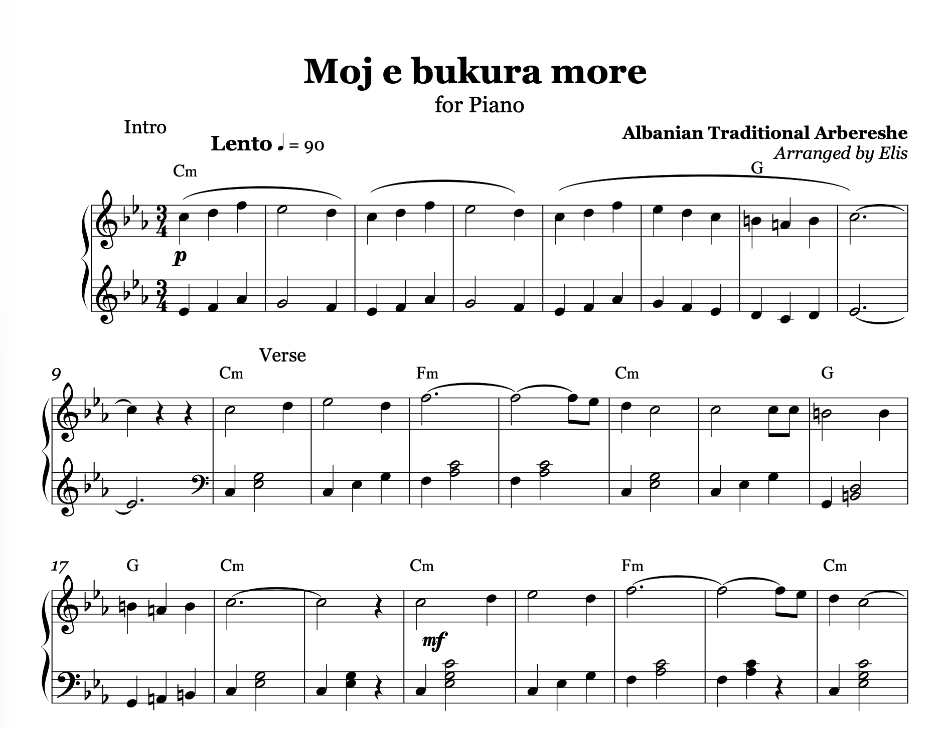 Moj e bukura more, Piano Sheet Music and Chords - Alb Music Notes