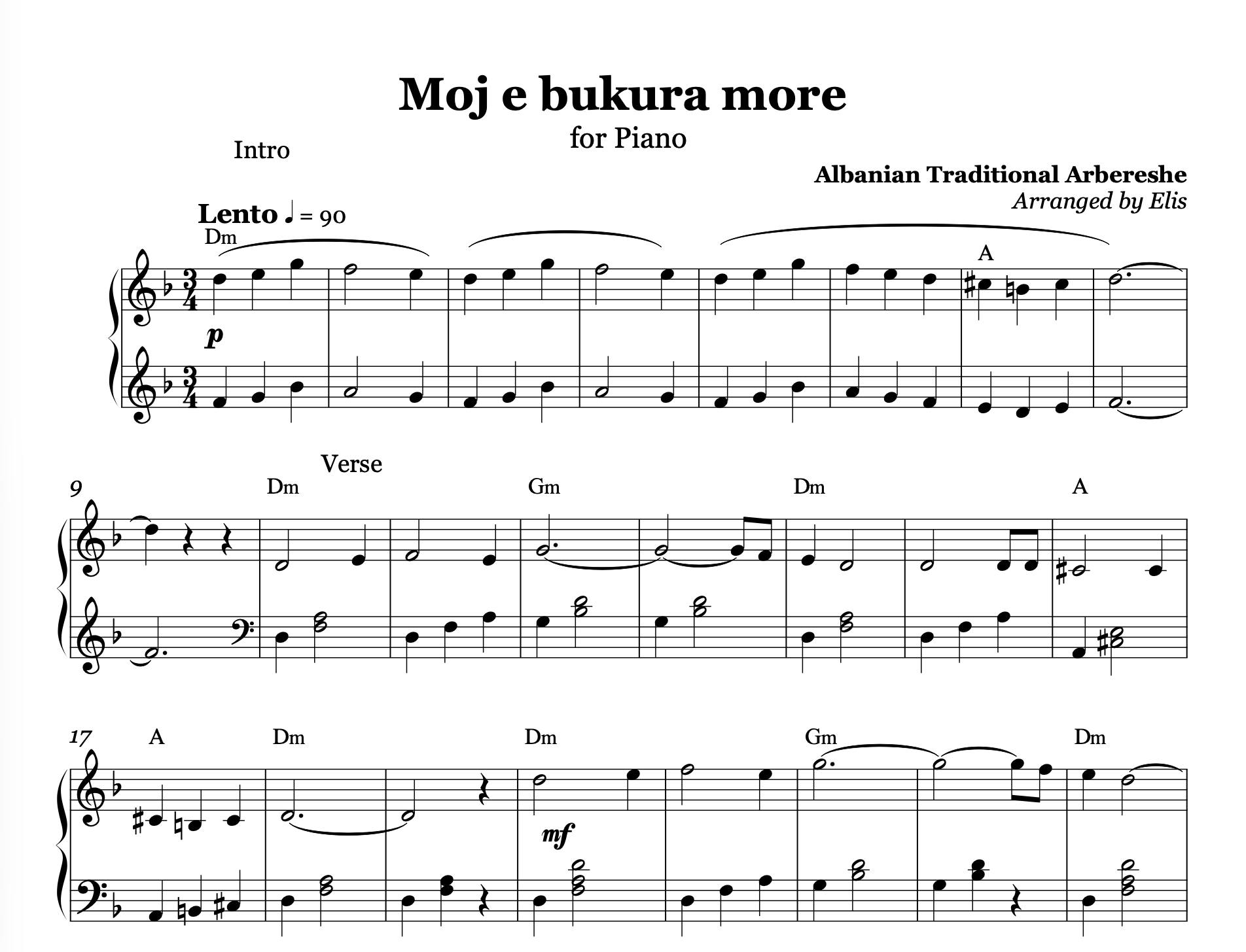 Moj e bukura more, Piano Sheet Music and Chords - Alb Music Notes