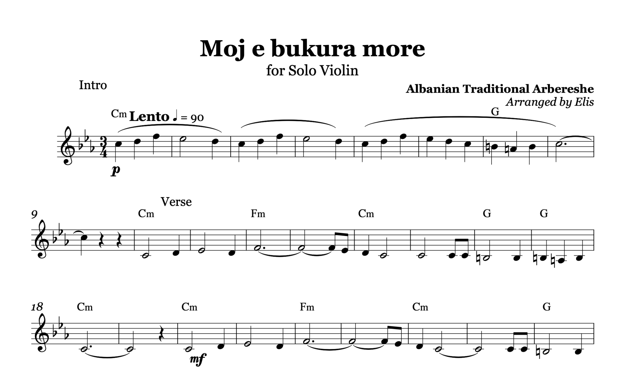Moj e Bukura More – Violin Sheet Music and Chords - Alb Music Notes