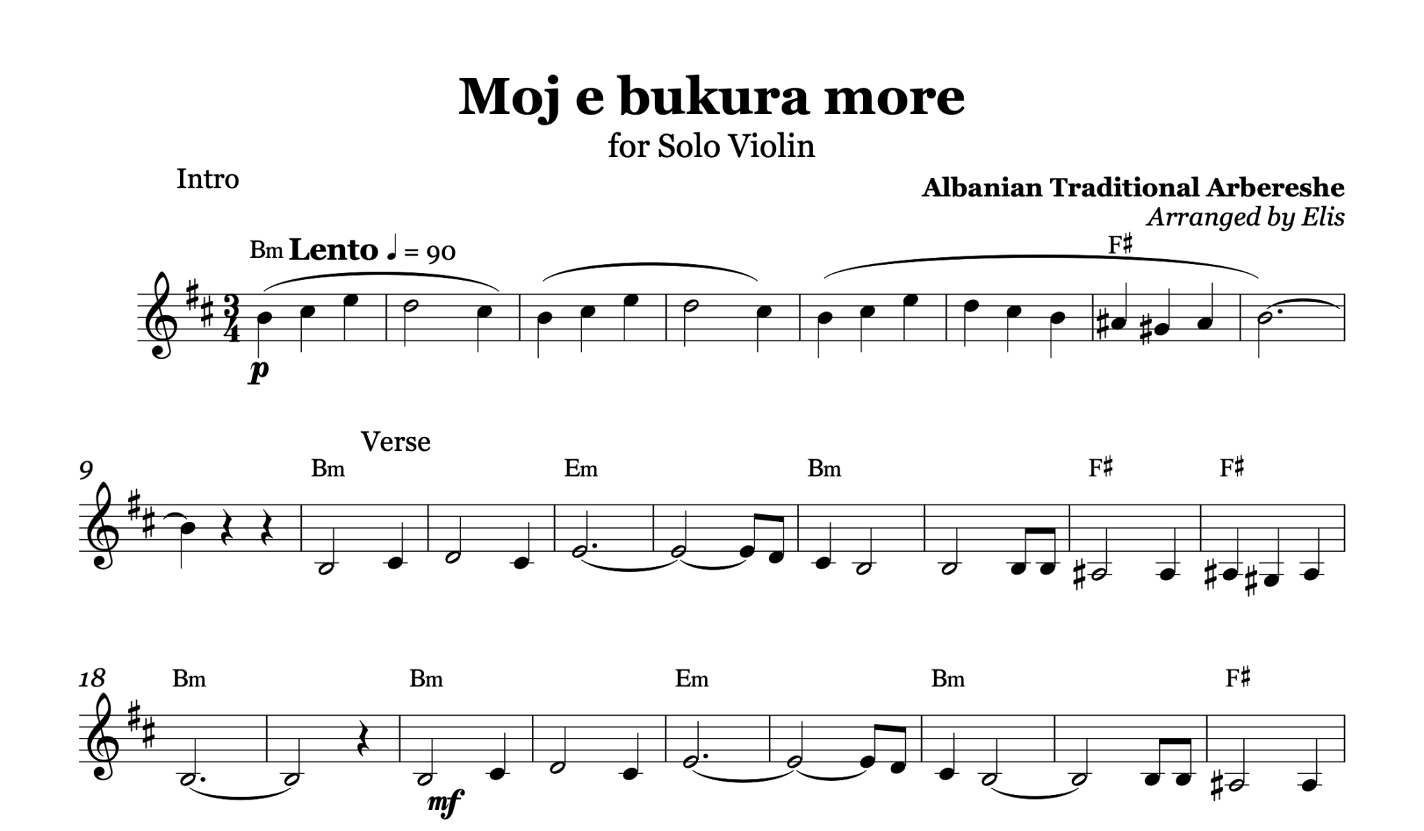 Moj e Bukura More – Violin Sheet Music and Chords - Alb Music Notes