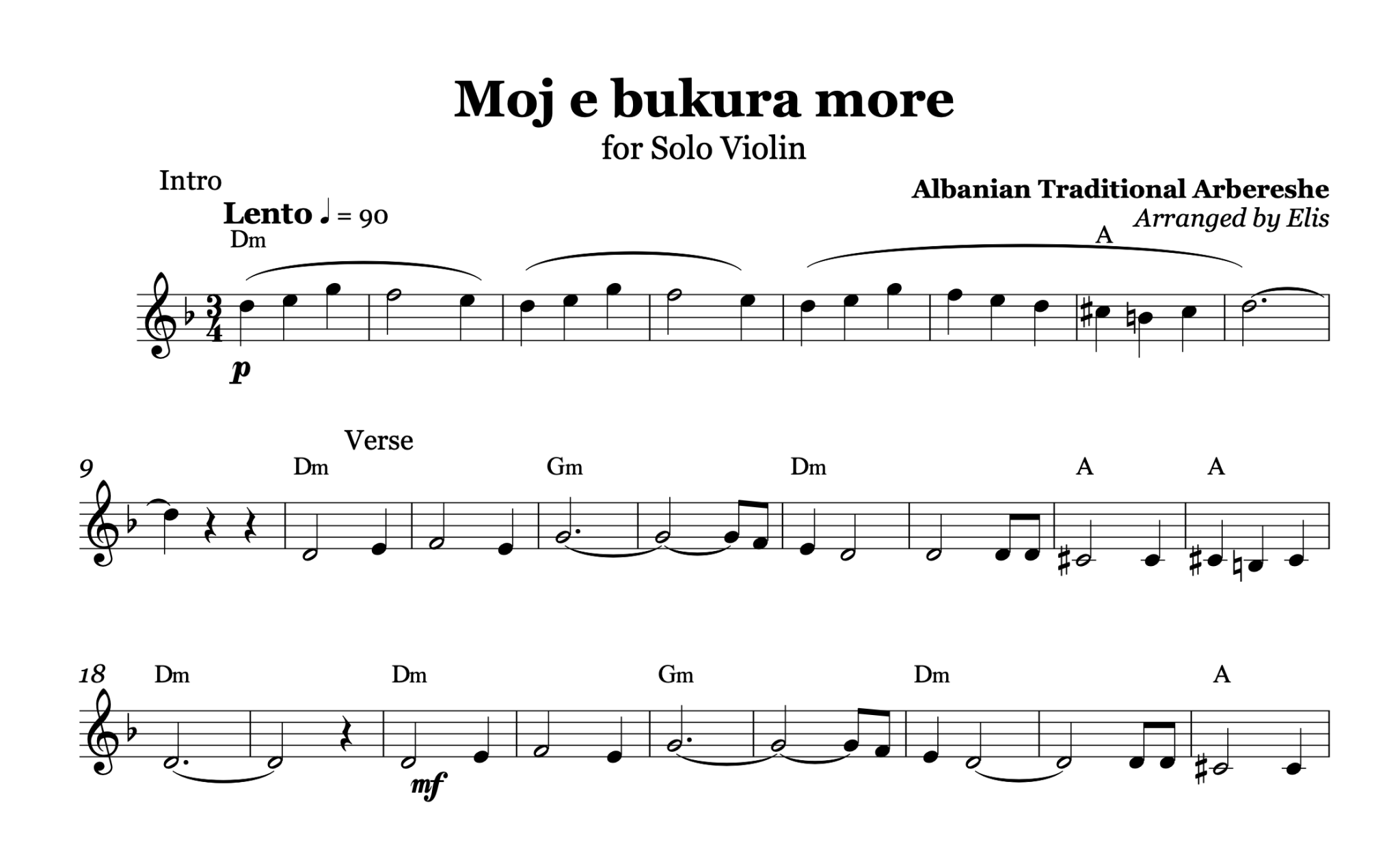 Moj e Bukura More – Violin Sheet Music and Chords - Alb Music Notes