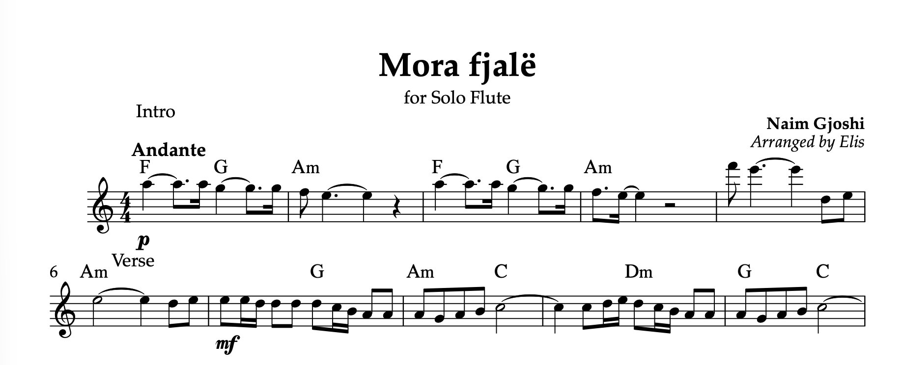 Mora fjalë, Flute Sheet Music - Alb Music Notes