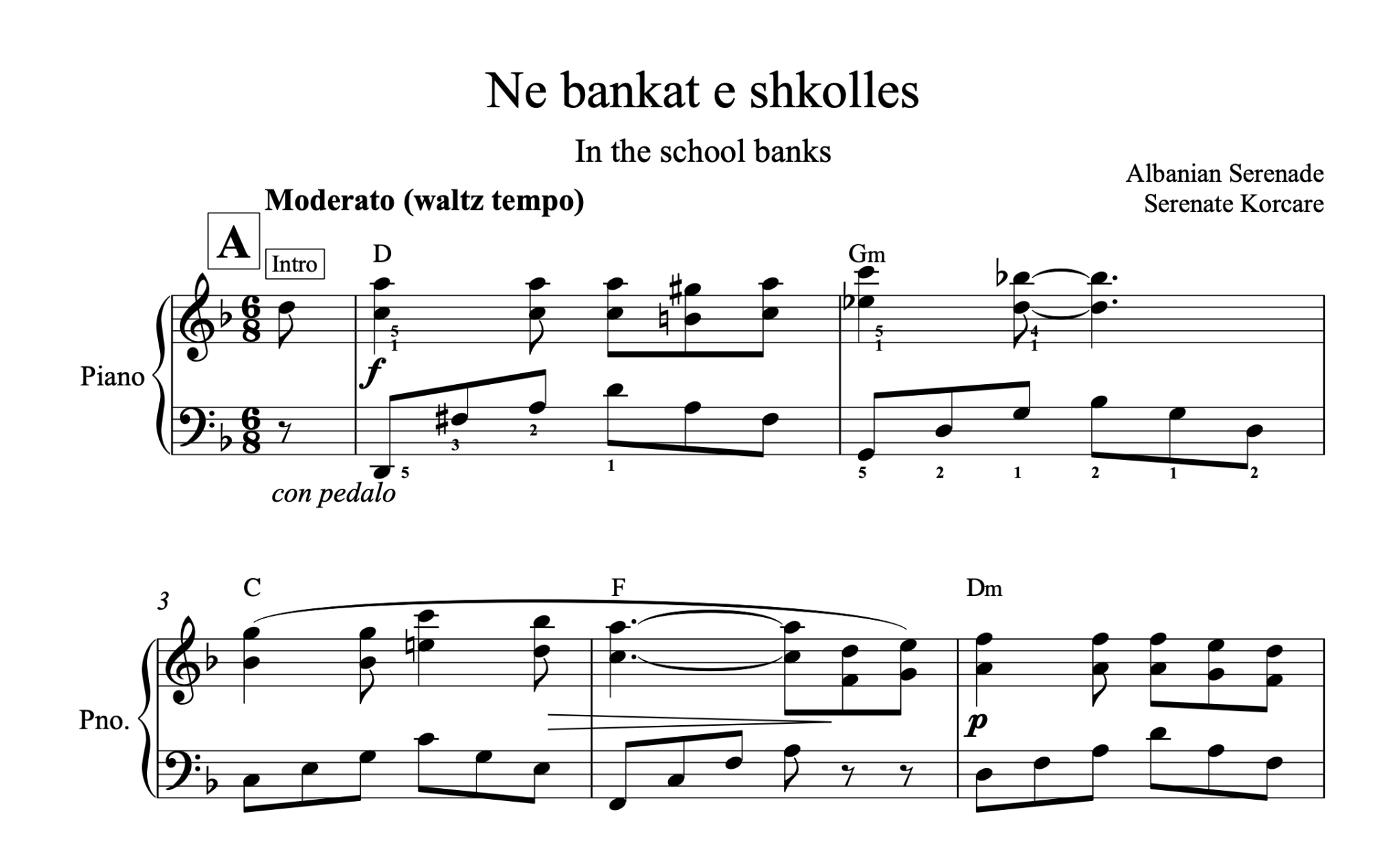 Ne bankat e shkolles, Piano sheet + chords - Alb Music Notes