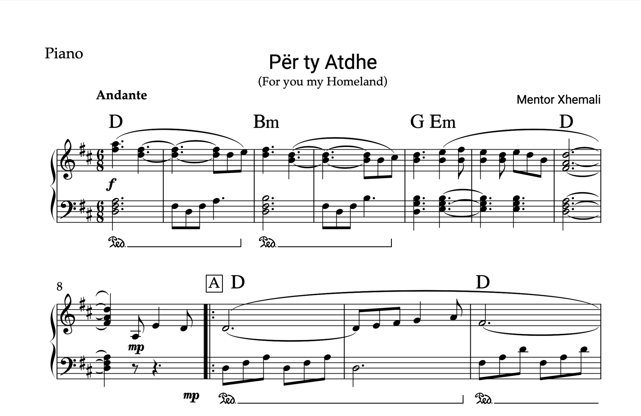 Per ty atdhe - Piano sheet + chords - Alb Music Notes