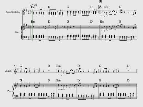 Kuq e zi je ti - Piano sheet + Chords