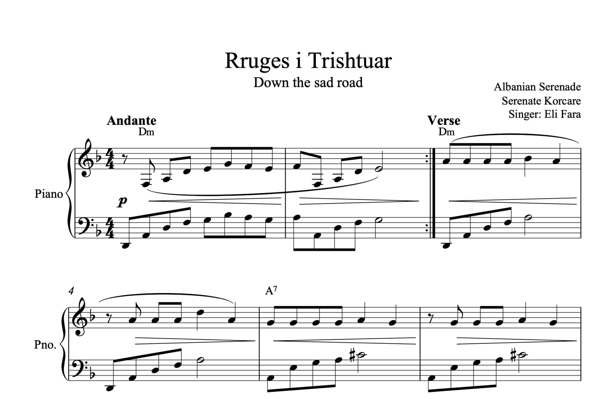 Rruges i trishtuar, Guitar sheet + chords - Alb Music Notes