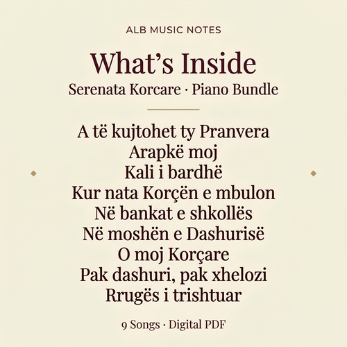 Serenata Korcare What’s Inside image with nine song titles