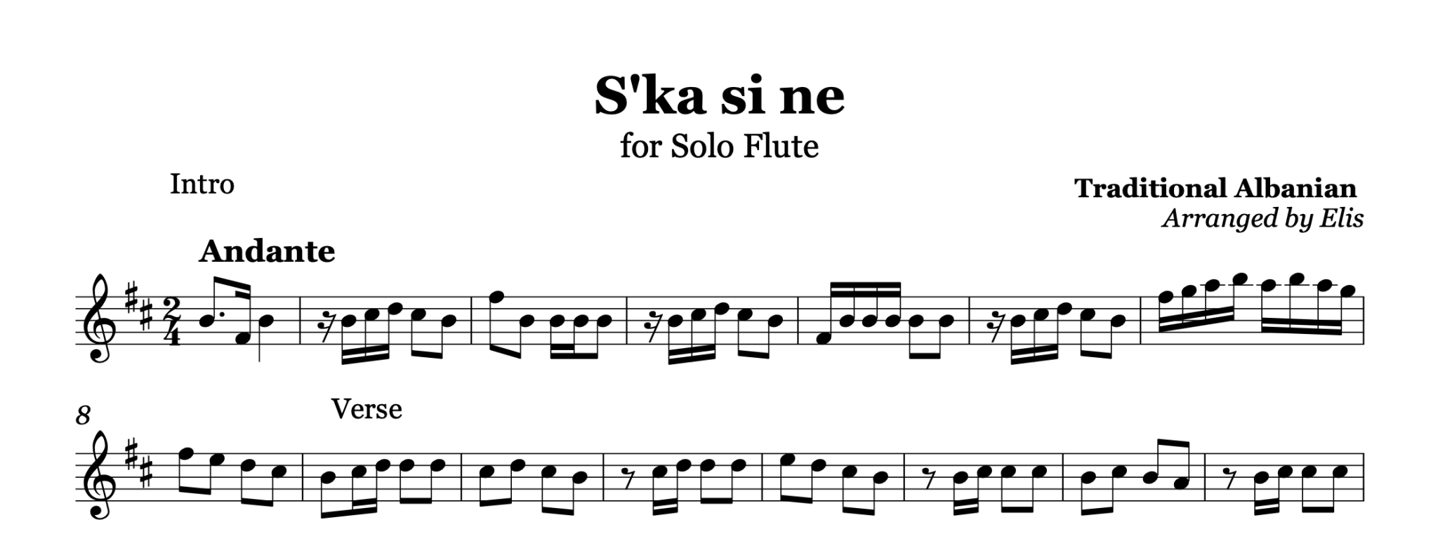 Ska si ne, Flute sheet music - Alb Music Notes