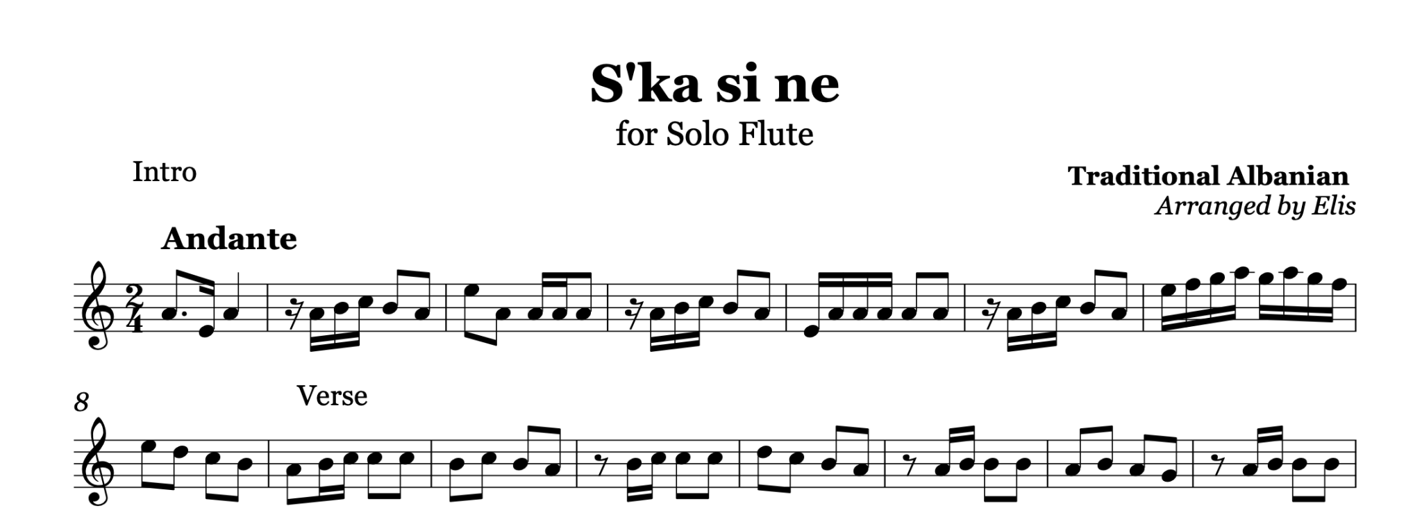 Ska si ne, Flute sheet music - Alb Music Notes