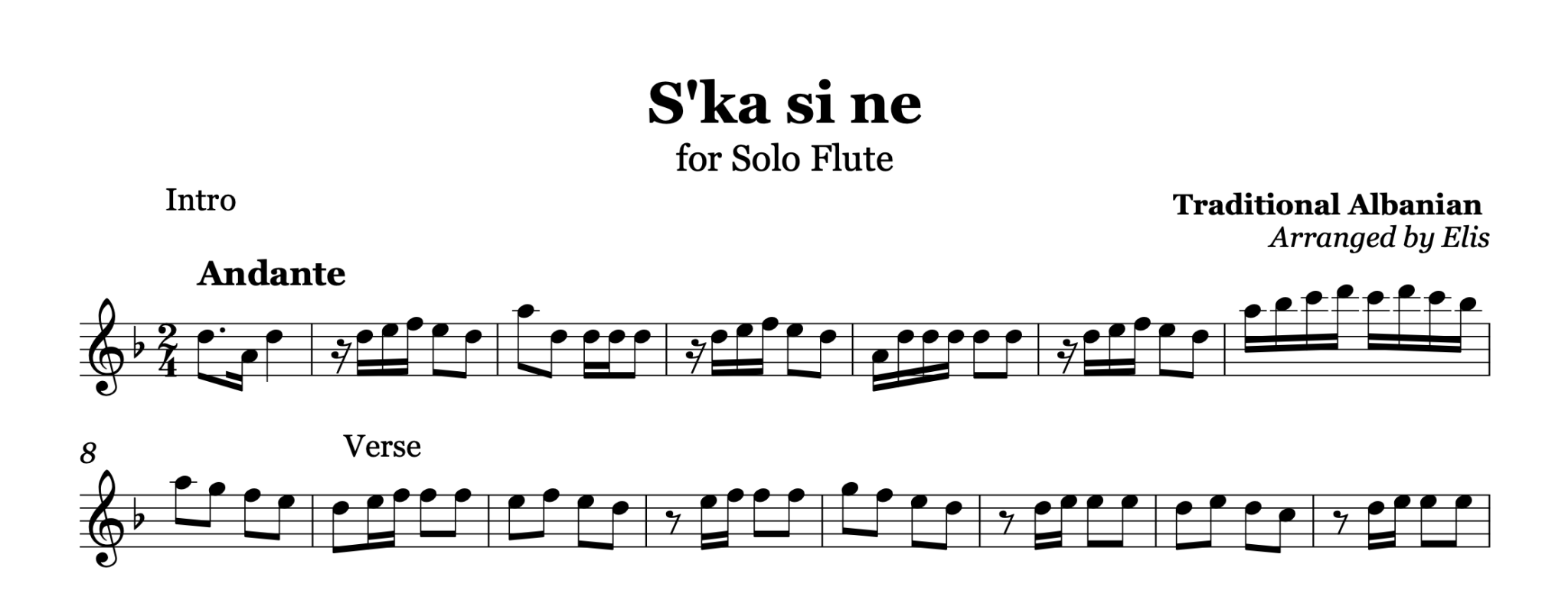 Ska si ne, Flute sheet music - Alb Music Notes