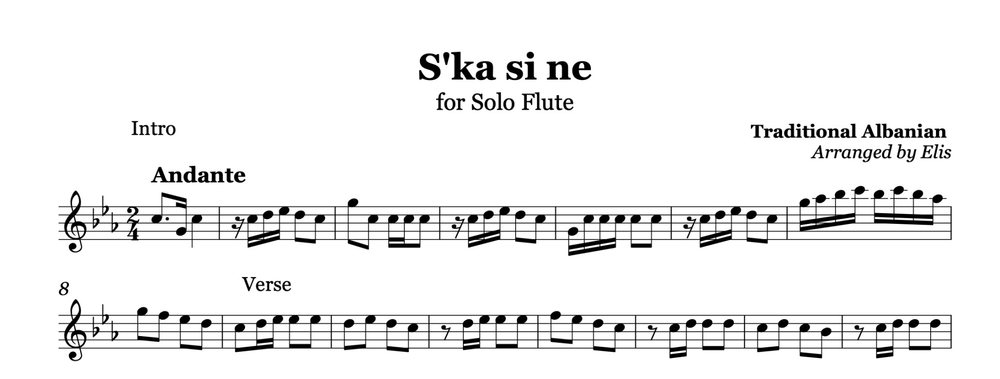 Ska si ne, Flute sheet music - Alb Music Notes