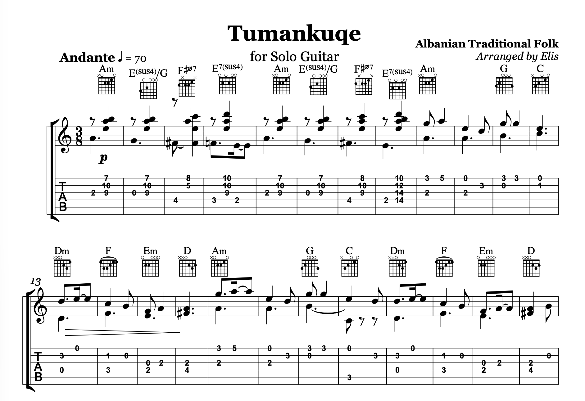 Tumankuqe, Guitar Sheet Music and Chords - Alb Music Notes