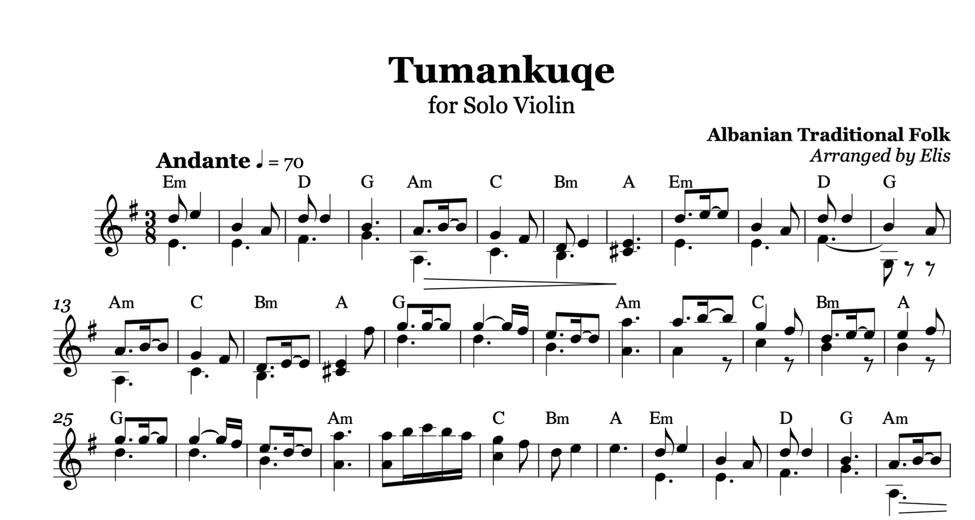 Tumankuqe, Violin Sheet Music - Alb Music Notes