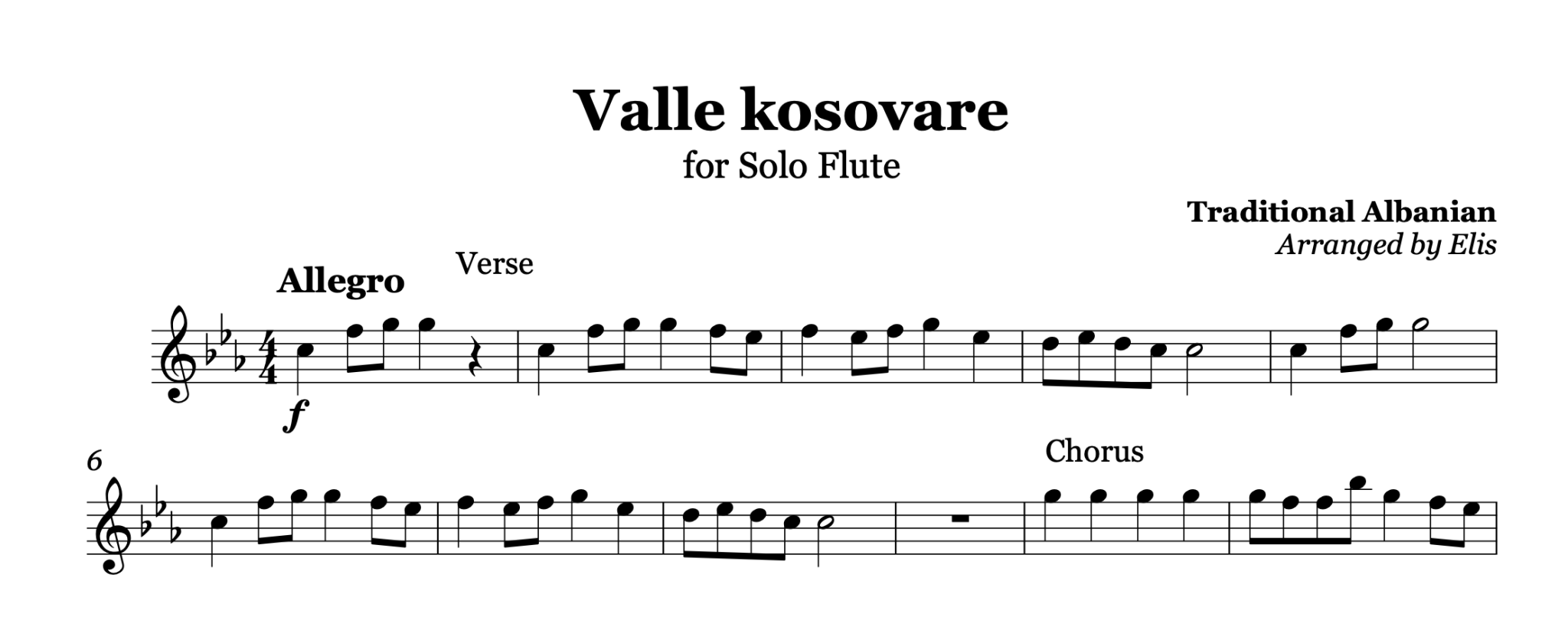 Valle kosovare, Flute Music Sheet - Alb Music Notes