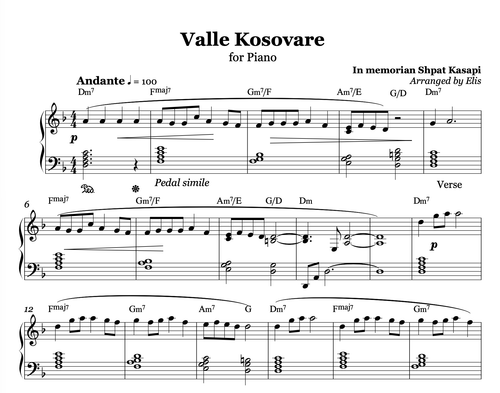 Valle Kosovare – Piano Sheet Music | Albanian Folk Song | Alb