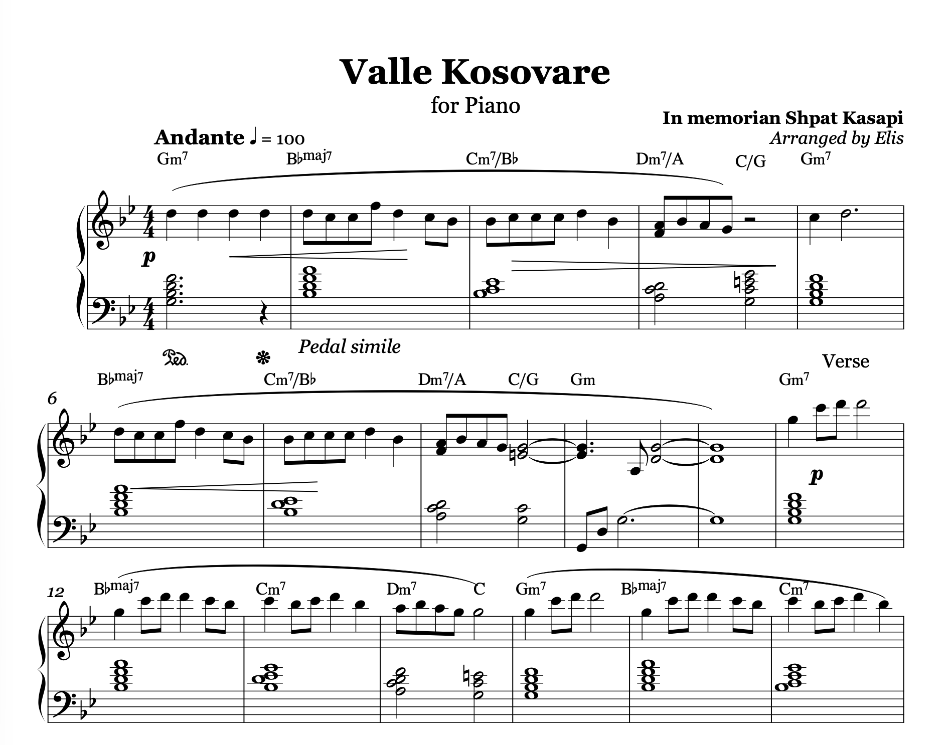 Valle Kosovare, Piano sheet + chords - Alb Music Notes