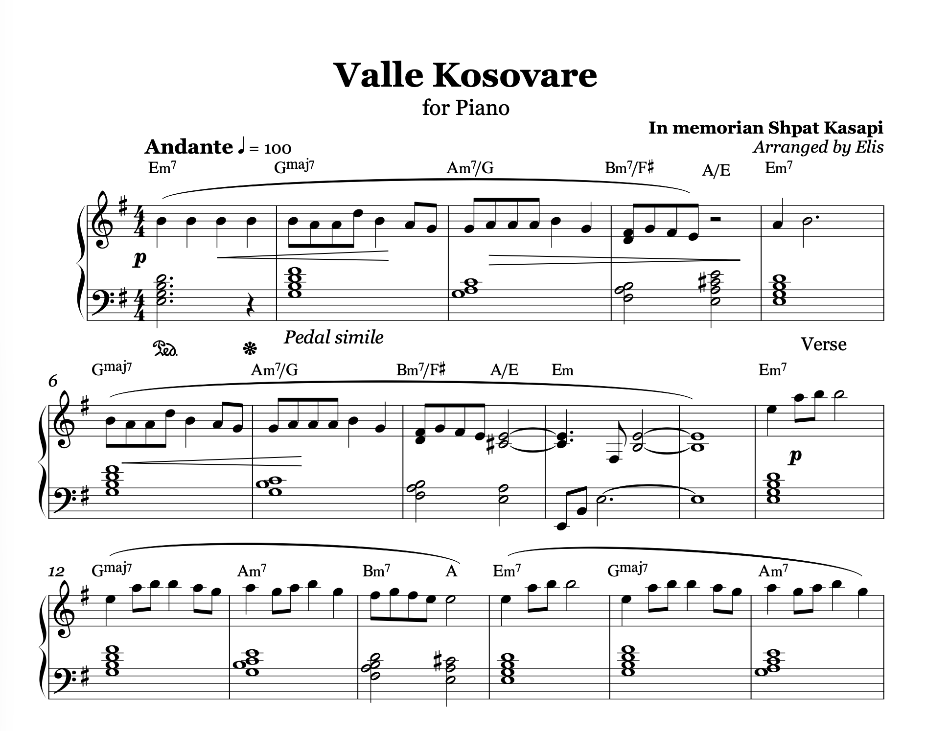 Valle Kosovare, Piano sheet + chords - Alb Music Notes