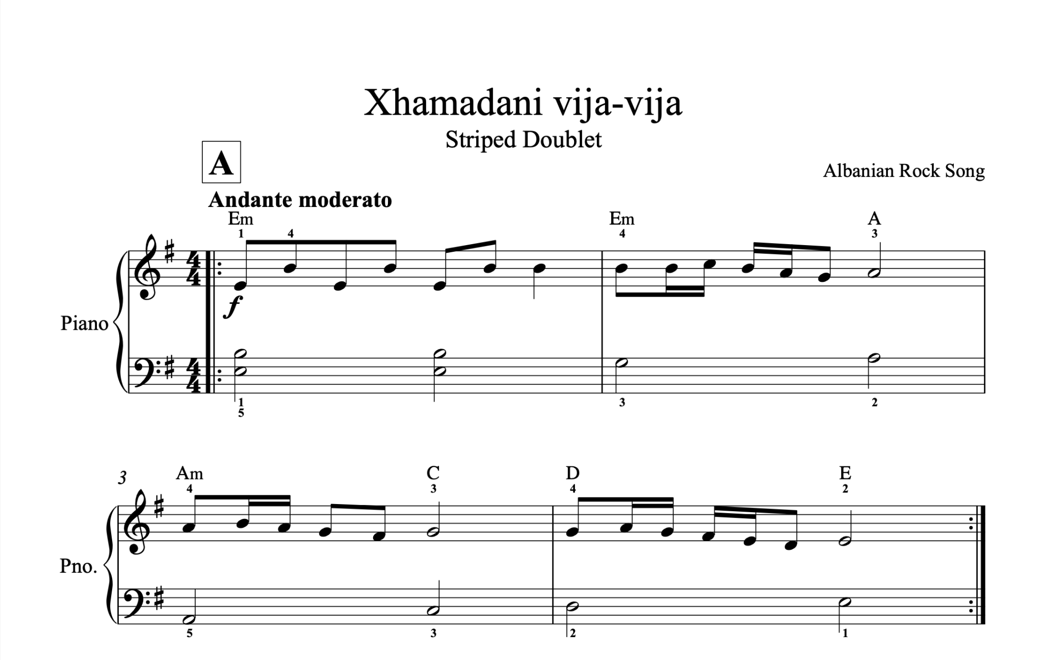 Xhamadani vija - vija, Piano sheet + Chords - Alb Music Notes